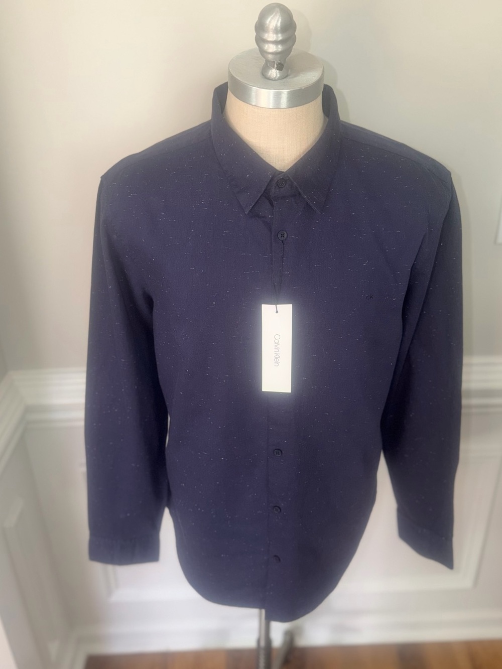 Calvin Klein Men's Dark Navy Speckled Button-Up Shirt(128)